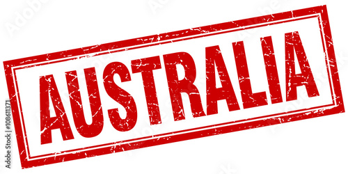 Australia red square grunge stamp on white