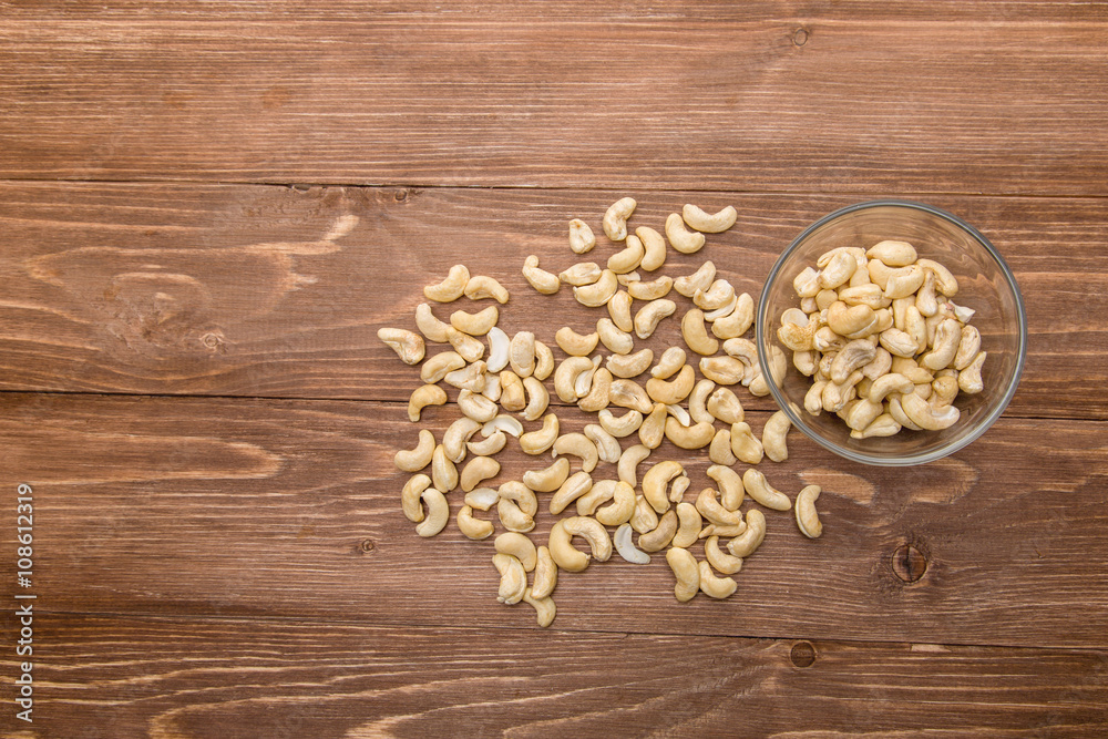 Cashew nuts in a glass Cup on the table Cashew nuts in a glass Cup on the table