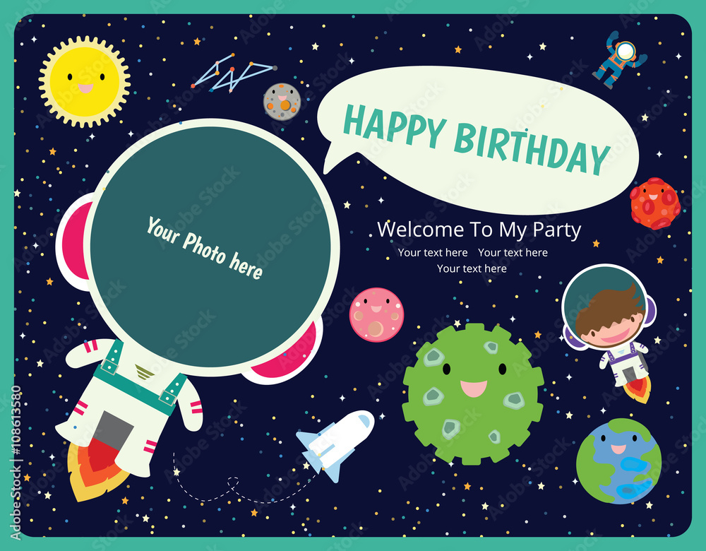 happy birthday invitation card design. Spaceman