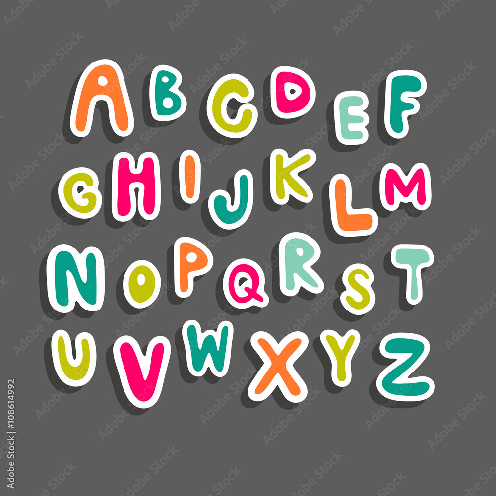 custom made wallpaper toronto digitalSticker alphabet. Hand drawn doodle abc, vector illustration.