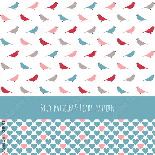 Birds  pattern and heart pattern. Vector design.