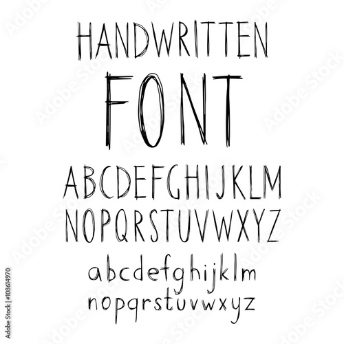 Hand drawn doodle abc, grunge alphabet. Vector illustration.