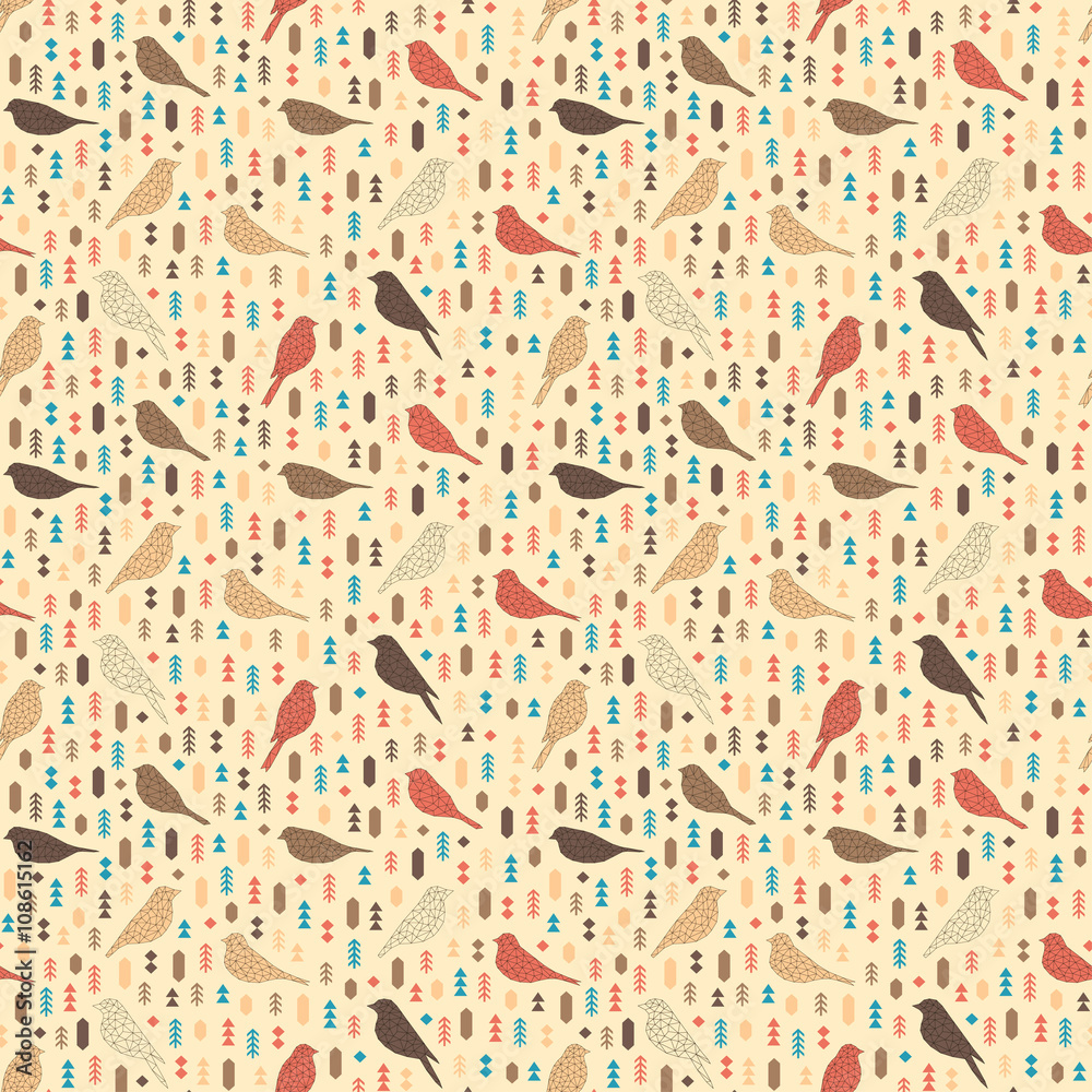 Obraz premium Seamless pattern with birds. Geometric style. Vector.