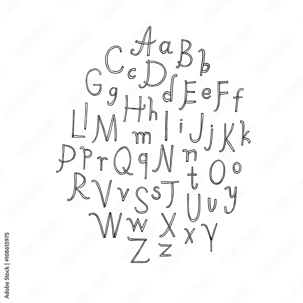 Hand drawn doodle alphabet , vector illustration.