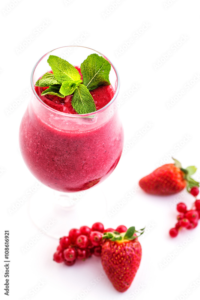 fresh red smoothie with mint leaf in glass isolated on white background, strawberry, red currant, beetroot and apple drink, product photography for healthy lifestyle fresh red smoothie with mint leaf in glass isolated on white background, strawberry, red currant, beetroot and apple drink, product photography for healthy lifestyle
