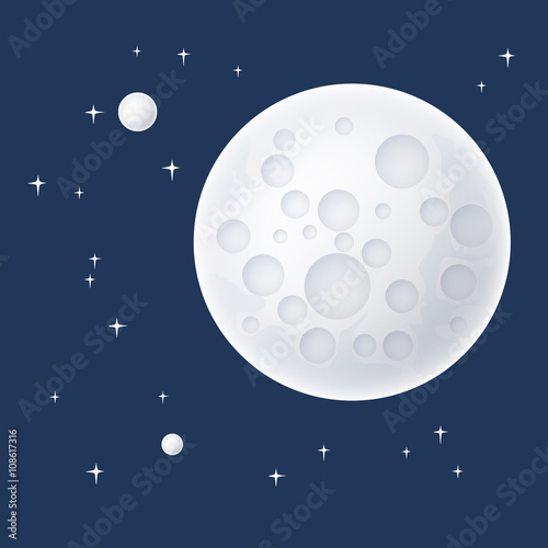 Planet in Space, the Moon with Stars, Space Planet with Craters in the Universe, Vector Illustration