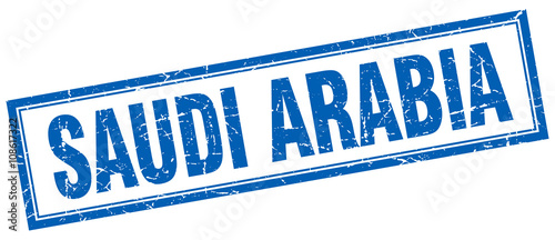 Saudi Arabia blue square grunge stamp on white