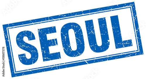Canvas Print Seoul blue square grunge stamp on white