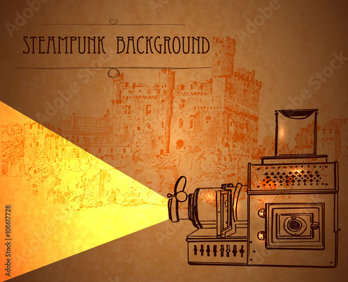 Steampunk Template Edwardian Background. Vectorian Party Poster. Vector	