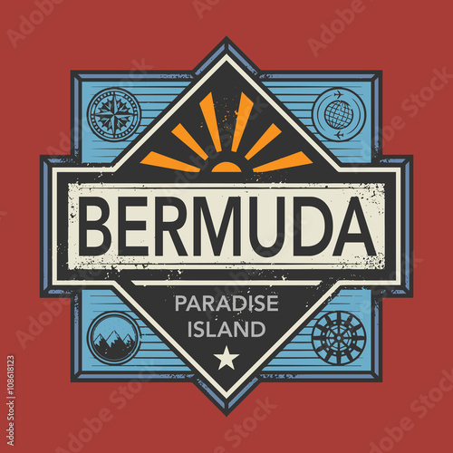 Stamp or vintage emblem with text Bermuda, Discover the World