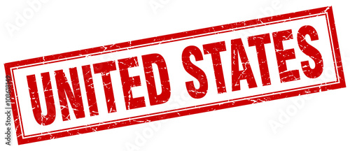 United States red square grunge stamp on white