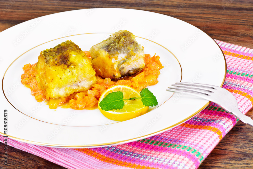 Fish in Greek with Onion and Carrot Fish in Greek with Onion and Carrot