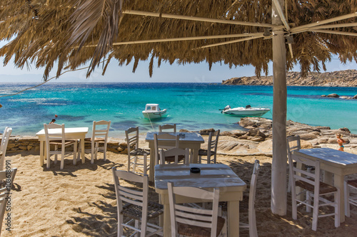 Typical Restaurant at Paranga Beach on the island of Mykonos  Cyclades  Greece