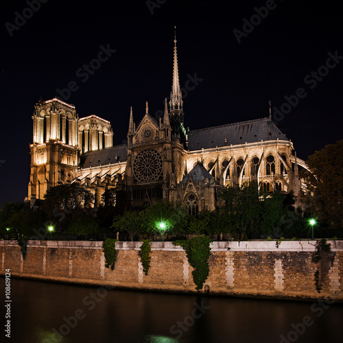Notre Dame de Paris Cathedral at night, France