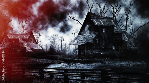 Photography scary house in mysterious horror forest