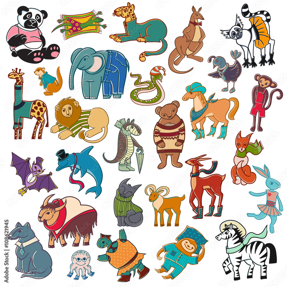 Naklejka premium cartoon doodle animals set