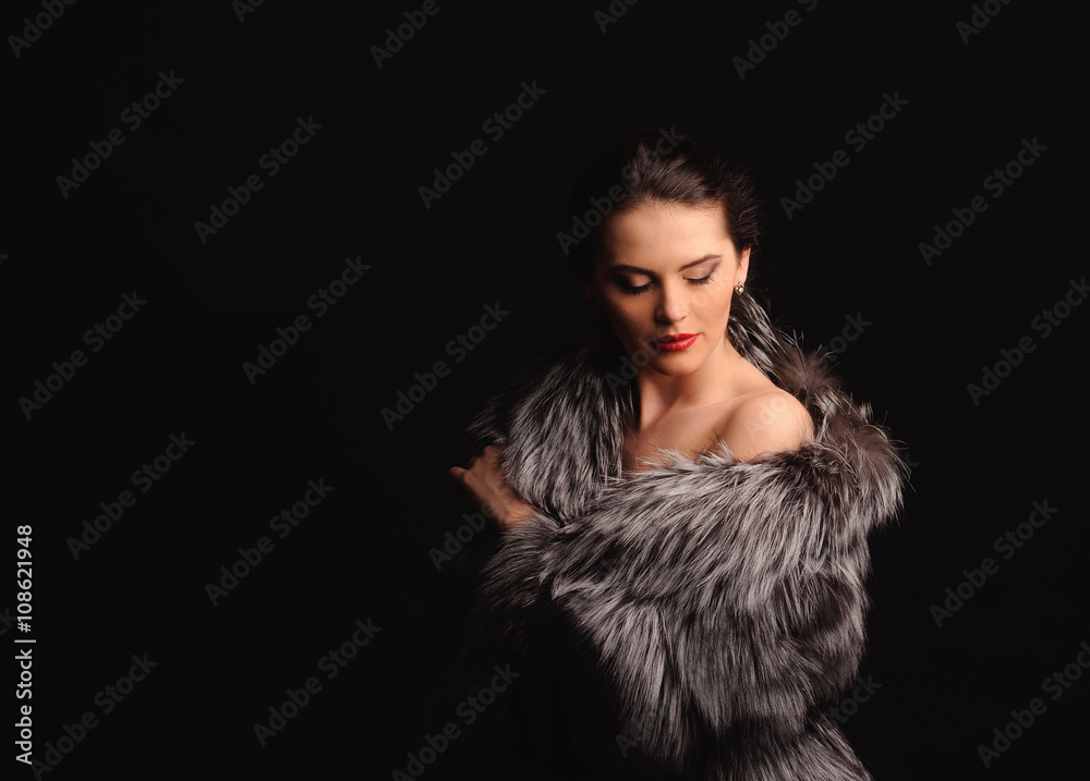 Beauty Fashion Model Girl in Blue Mink Fur Coat Beauty Fashion Model Girl in Blue Mink Fur Coat