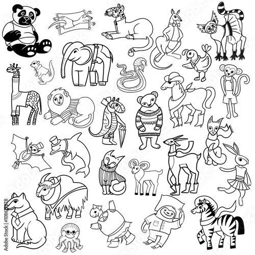 cartoon doodle animals set