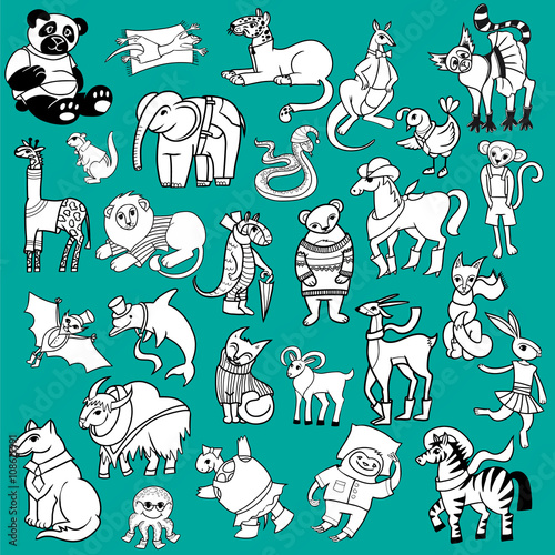 cartoon doodle animals set
