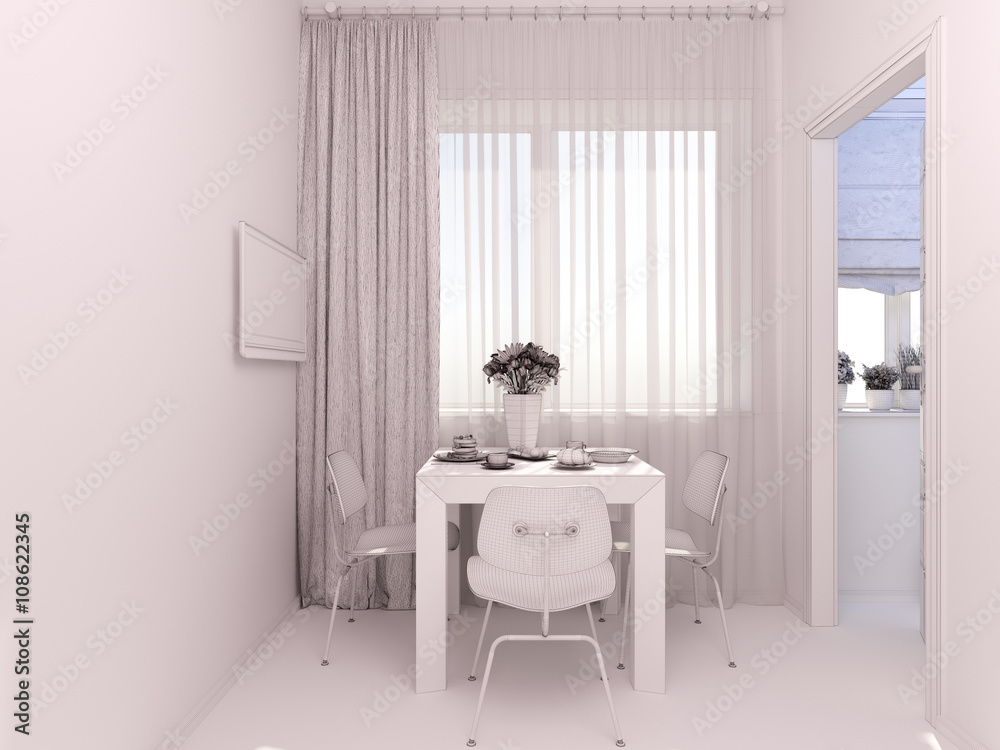 3D visualization of interior design kitchen in a studio apartment 3D visualization of interior design kitchen in a studio apartment