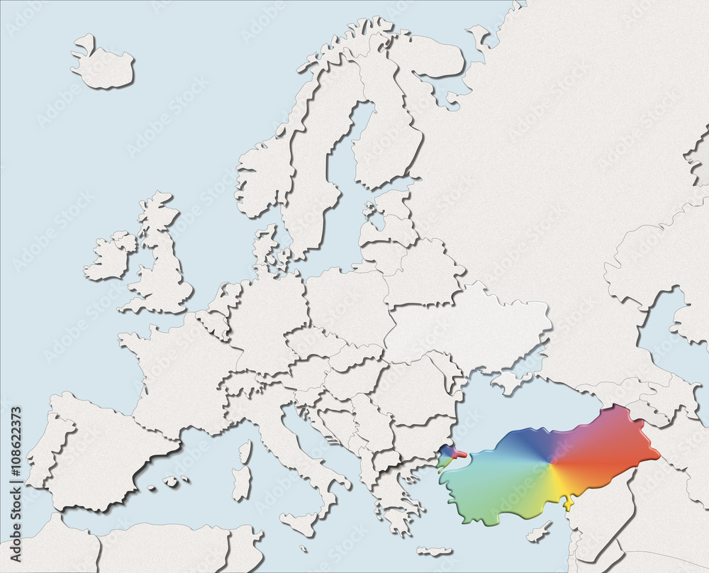 Fototapeta premium Mappa EU bianca e colore Turkey