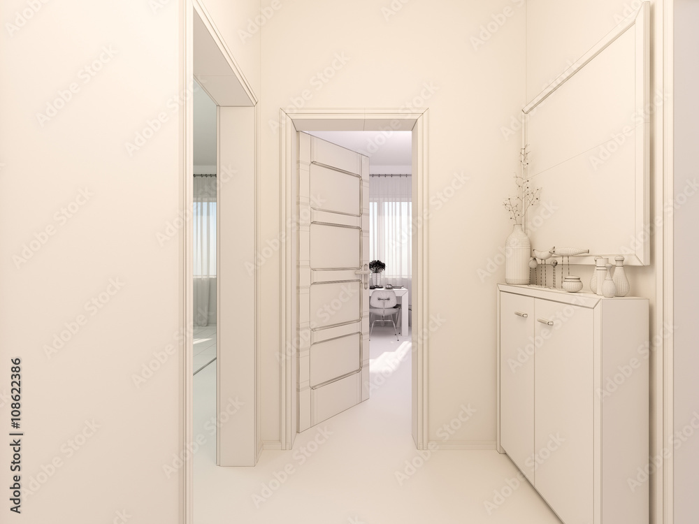 3D visualization of interior design hall in a studio apartment 3D visualization of interior design hall in a studio apartment