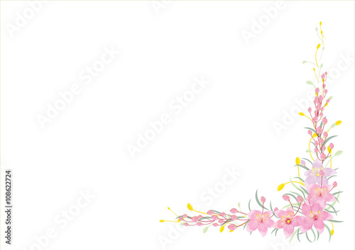 wreath or frame of pink flowers on white background