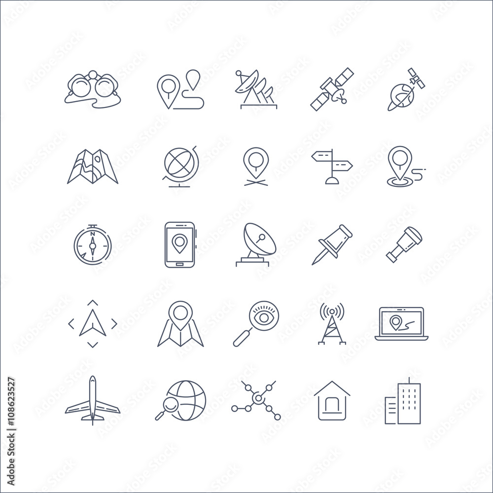 Geolocation, global positioning system and navigation line vector icons set Geolocation, global positioning system and navigation line vector icons set