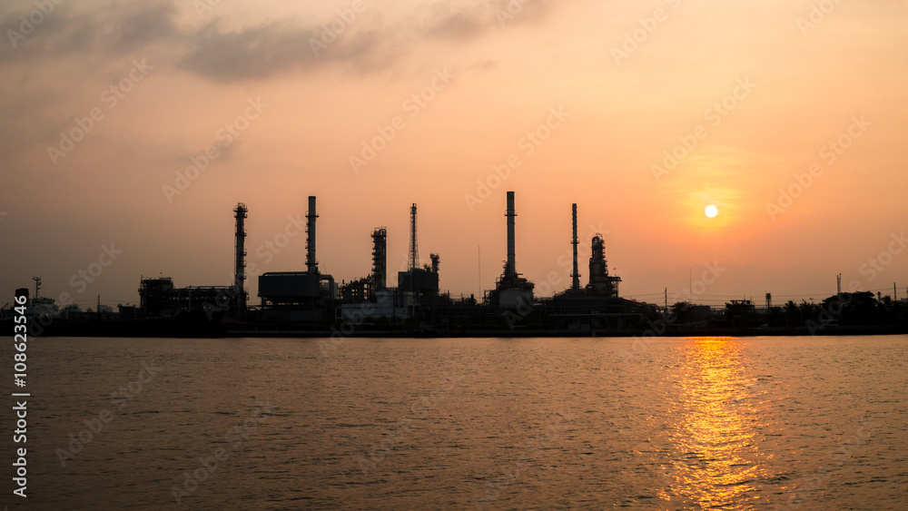 Oil refinery factory at sunrise , bangkok Thailand.
