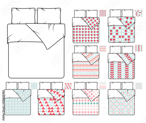 Bedding and linen vector template sample patterns set