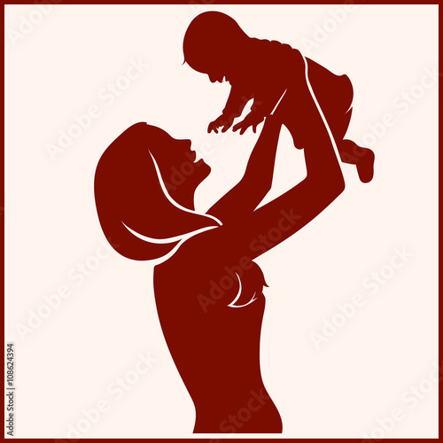Silhouette Happy Mother and Baby. Vector illustration.