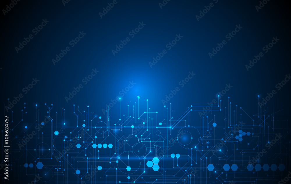 Vector Abstract futuristic circuit board, Illustration high computer technology dark blue color background. Hi-tech digital technology concept