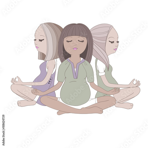 Pregnant yoga girls in lotus posture illustration
