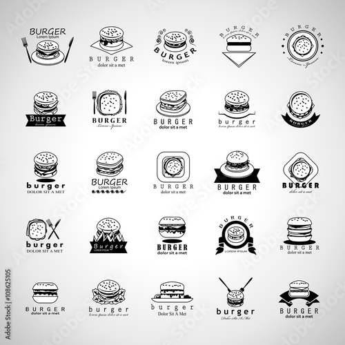 Burger Icons Set-Isolated On Gray Background-Vector Illustration,Graphic Design.Food Concept