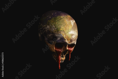 sad Earth running blood out of the Eyes