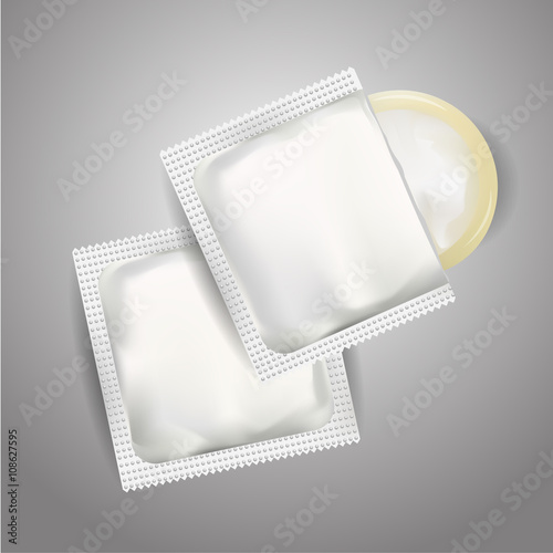 Blank white plastic condom pack for Branding. Vector Mock-up. Isolated Illustration