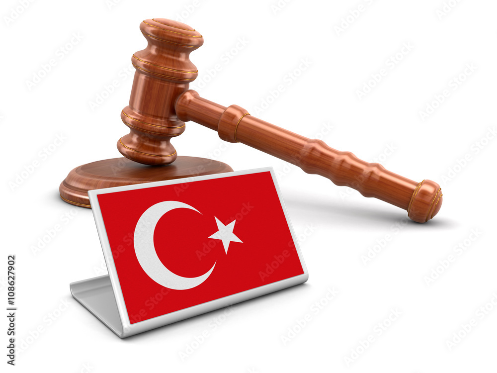 3d wooden mallet and Turkish flag. Image with clipping path