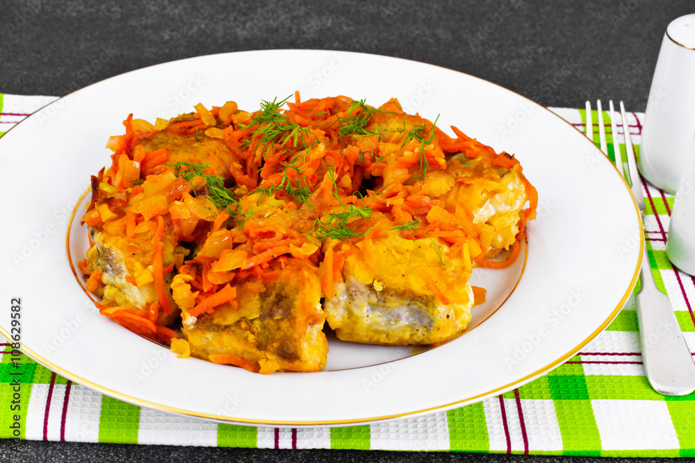 Fish in Greek with Onion and Carrot Fish in Greek with Onion and Carrot
