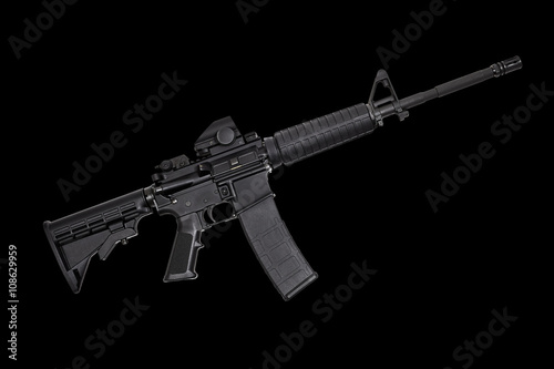 AR15 M4A1 Style Weapon USA Combat Automatic Rifle on black photo