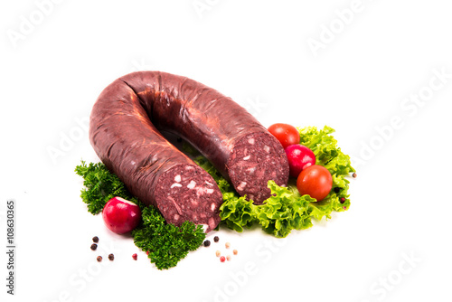 Frische Blutwurst, schön dekoriert photo