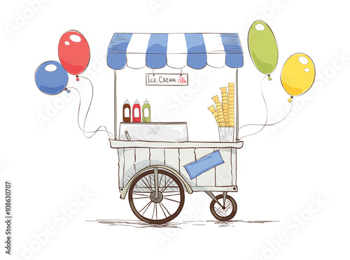ice cream on wheels./ Vector illustration on the theme of street food.