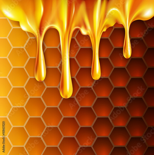 vector background with honeycombs and honey