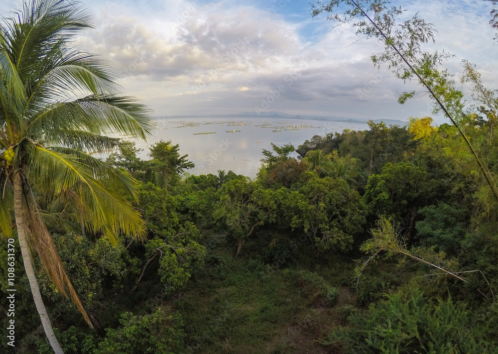 Aerial view of fish farm in Taal Lake