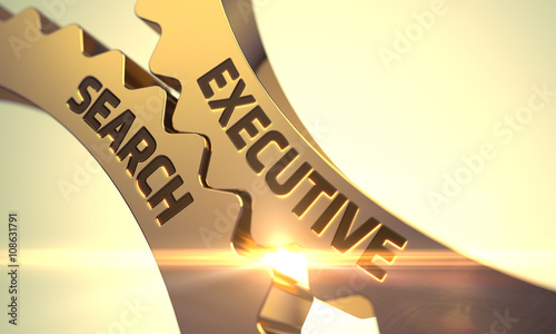 Obraz na plátně Golden Metallic Cogwheels with Executive Search Concept