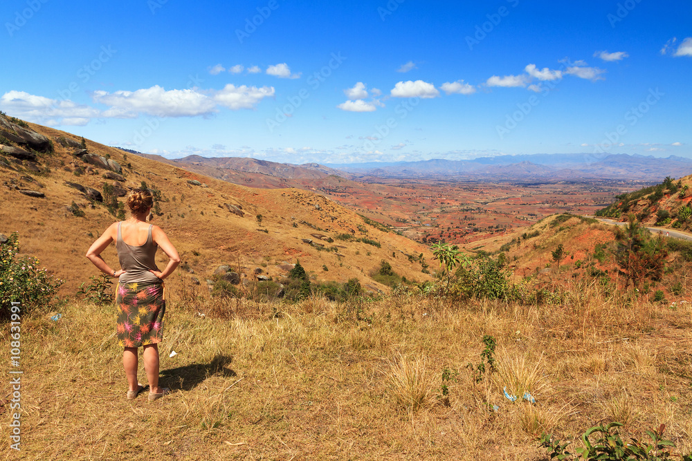 Beautiful woman looking at the landscape of Madagascar