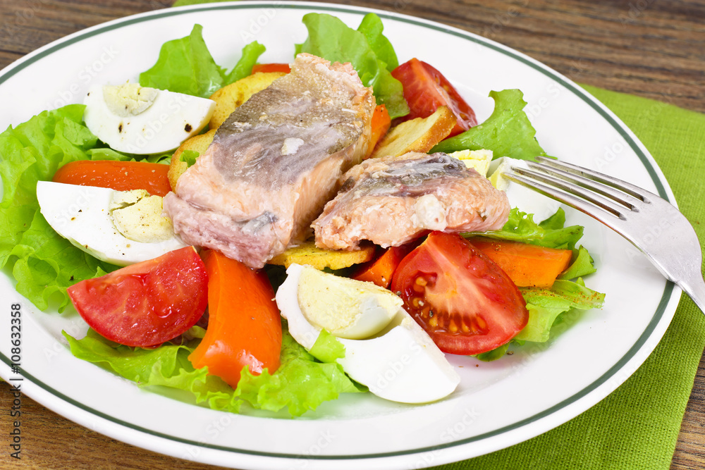 Salmon, Lettuce, Tomato and Sweet Pepper with Egg Salmon, Lettuce, Tomato and Sweet Pepper with Egg