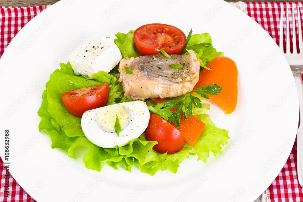 Salmon, Lettuce, Tomato and Sweet Pepper with Egg Salmon, Lettuce, Tomato and Sweet Pepper with Egg
