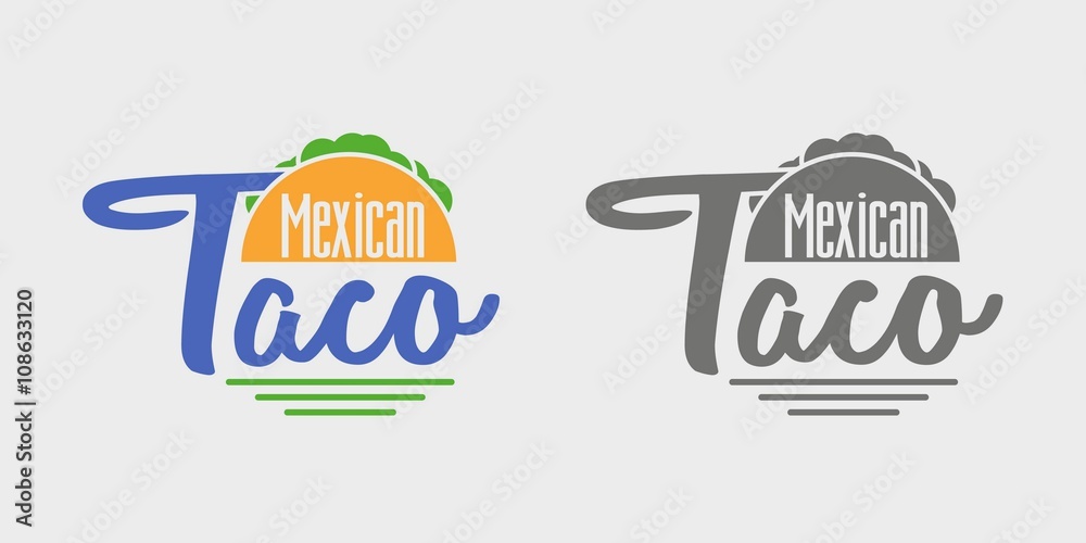 Taco icon or logo concept. Vector dark grey and color icon on light grey background Taco icon or logo concept. Vector dark grey and color icon on light grey background