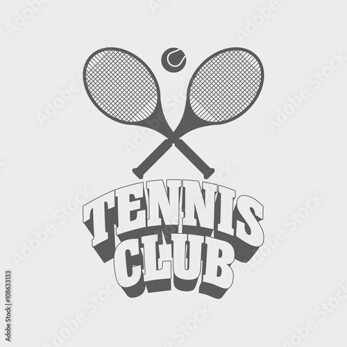 Tennis club vintage badge, symbol or logo design template with two tennis rackets and ball