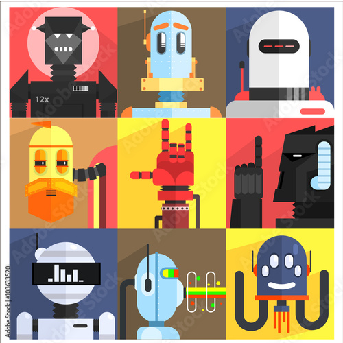 Set Of Different Cartoon Robots 